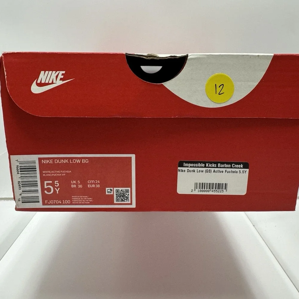 Brand New Nike Dunk Low BG FJ0704-100 White Fuchsia Size 5.5Y / Women's Size 7
